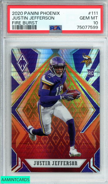 2020 PANINI PHOENIX JUSTIN JEFFERSON #111 FIRE BURST ROOKIE RC PSA 10 GEM MT 75077599